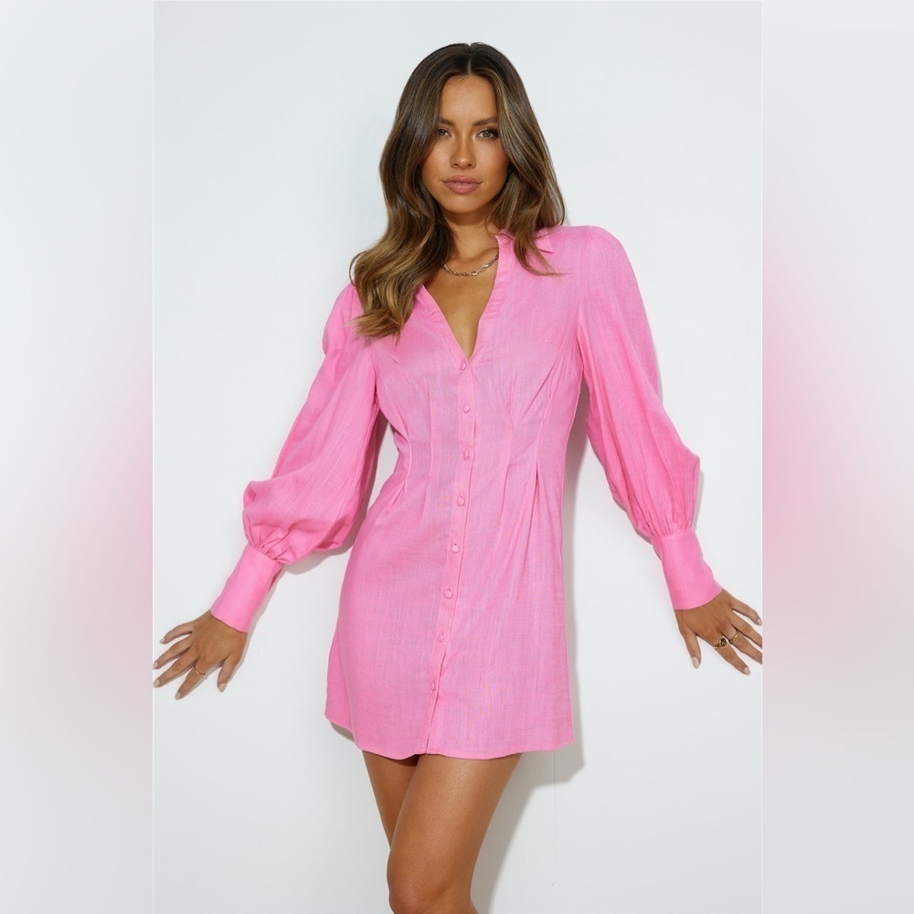 NWT Linen Hello Molly size XL STYLE ME YOUR WAY SHIRT DRESS PINK balloon - Picture 3 of 16
